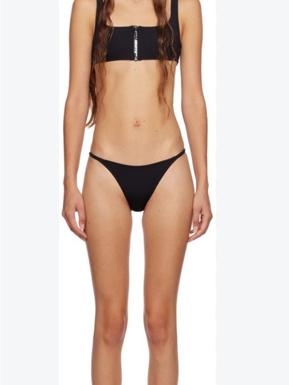 OFF-WHITE Black Zip-Front Bikini Top & Classic Bottom Swim Set